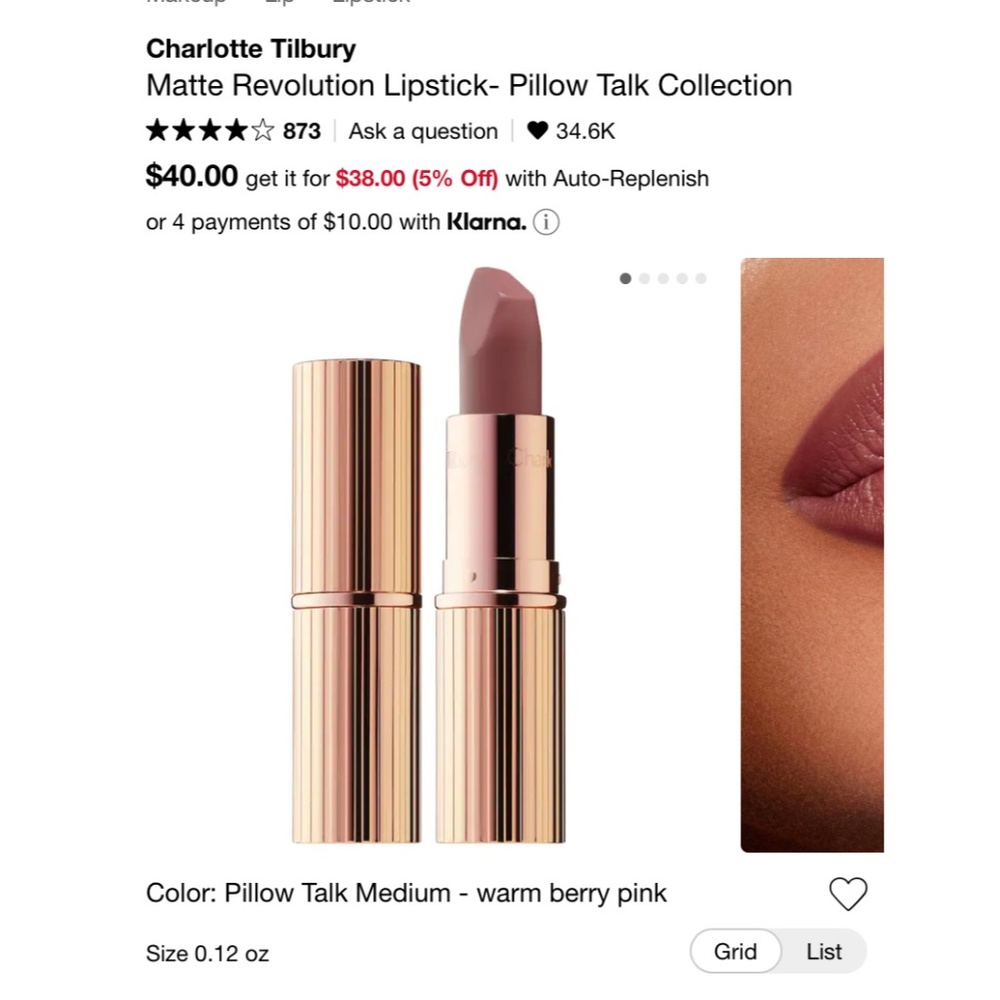 Charlotte Tilbury Matte Revolution Lipstick- Pillow Talk Collection